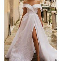 Off Shoulder White Prom Dress With Side Slit/Wedding Reception Dress, Women's Dresses, Wedding Gowns | Etsy (US)