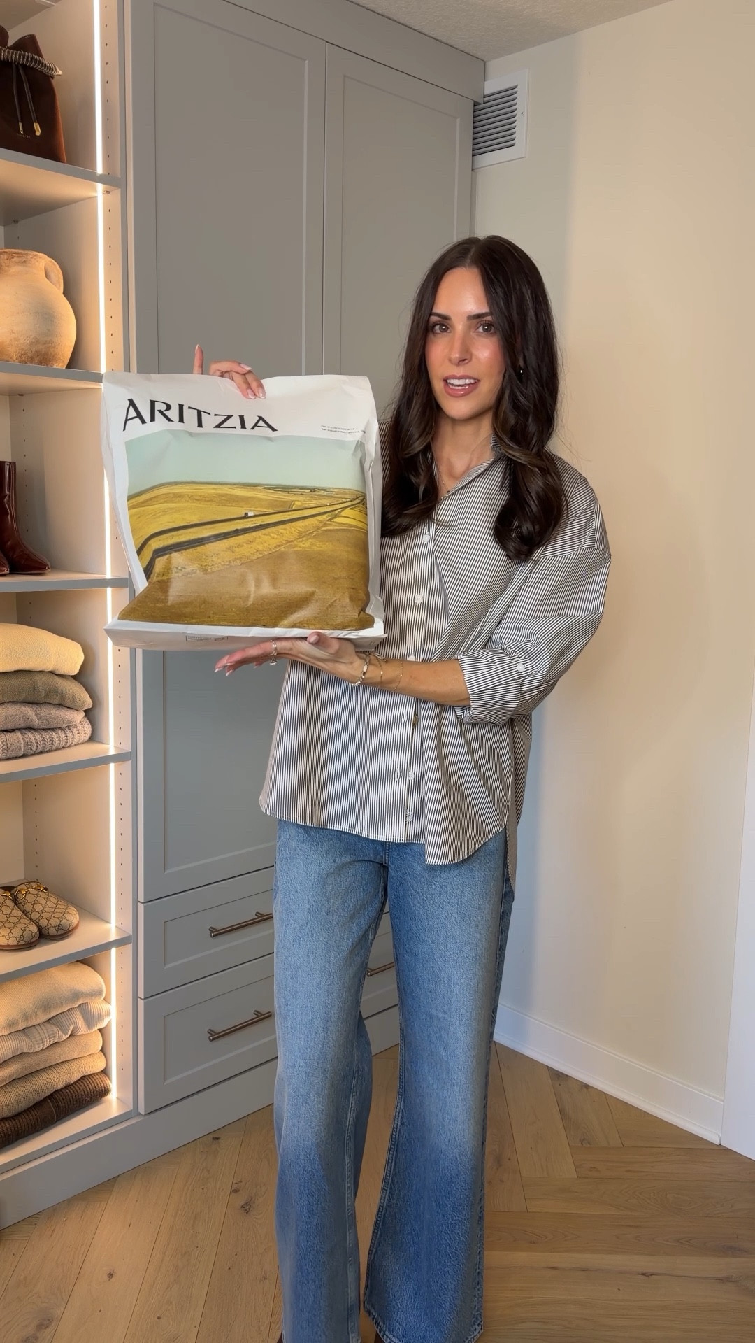 Aritzia pre-spring haul! 🤍 
Shirt: true to size (S) relaxed fit 
Striped cashmere sweater: tts (S) relaxed fit 
Navy trench coat: sized up 1 to a M for layering room
Washed black denim shirt: true to size (S) 
Washed black denim jeans: tts (26) 

—
Blue jeans: true to size (26) 5’7” 

#LTKgrwm #LTKstorytime #LTKootd