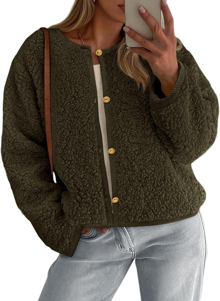 PRETTYGARDEN Women's 2025 Fall Fashion Clothes Trendy Fleece Sherpa Cropped Jackets Buttons Warm ... | Amazon (US)