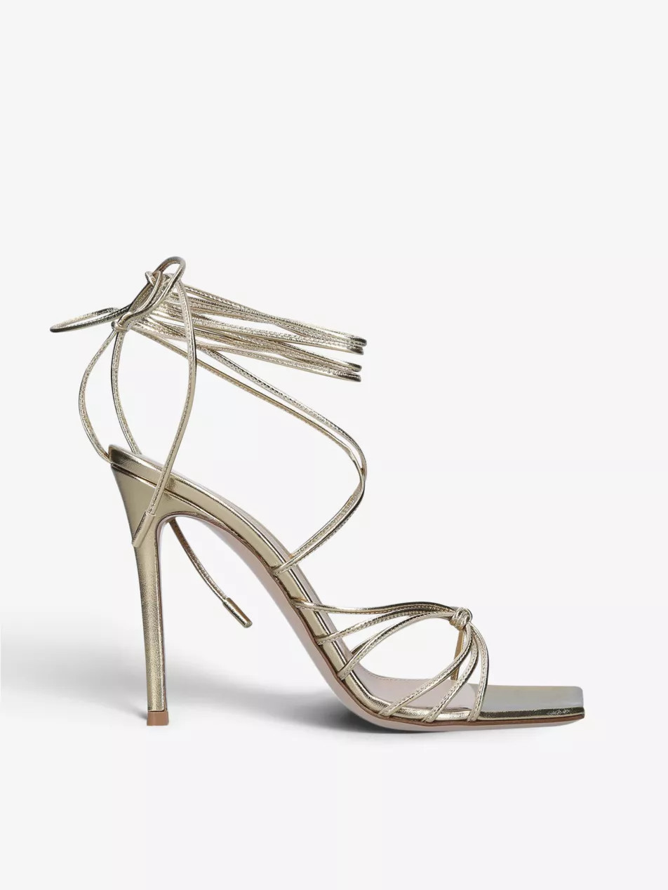 Sylvie square-toe metallic leather heeled sandals | Selfridges