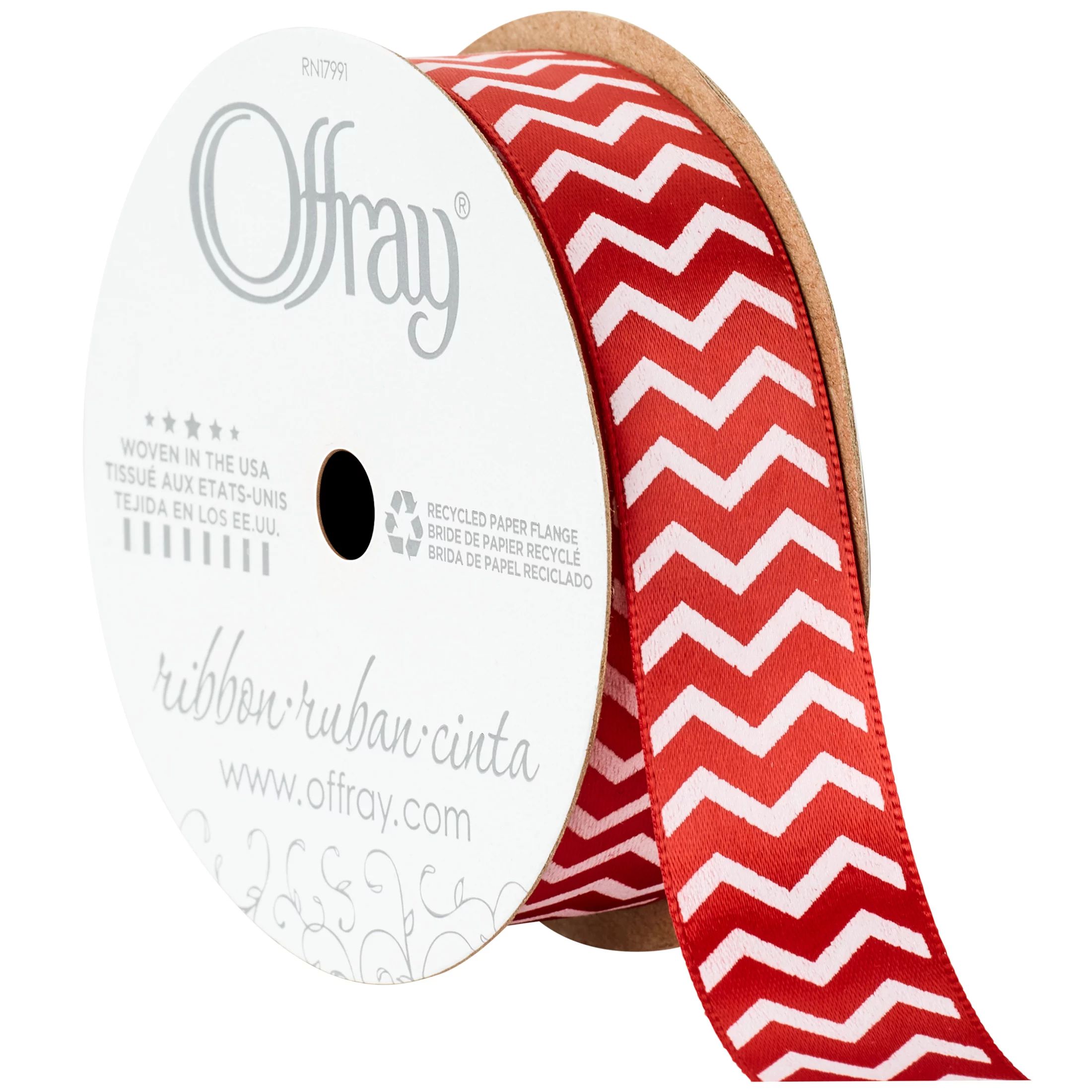 Offray Ribbon, Chevron Red 7/8 inch Single Face Satin Polyester Ribbon, 9 feet - Walmart.com | Walmart (US)
