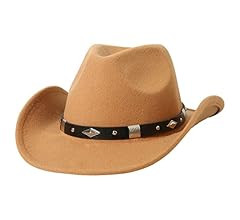 Lanzom Classic Felt Wide Brim Women Men Western Cowboy Hat Cowgirl Hats with Buckle Belt | Amazon (US)