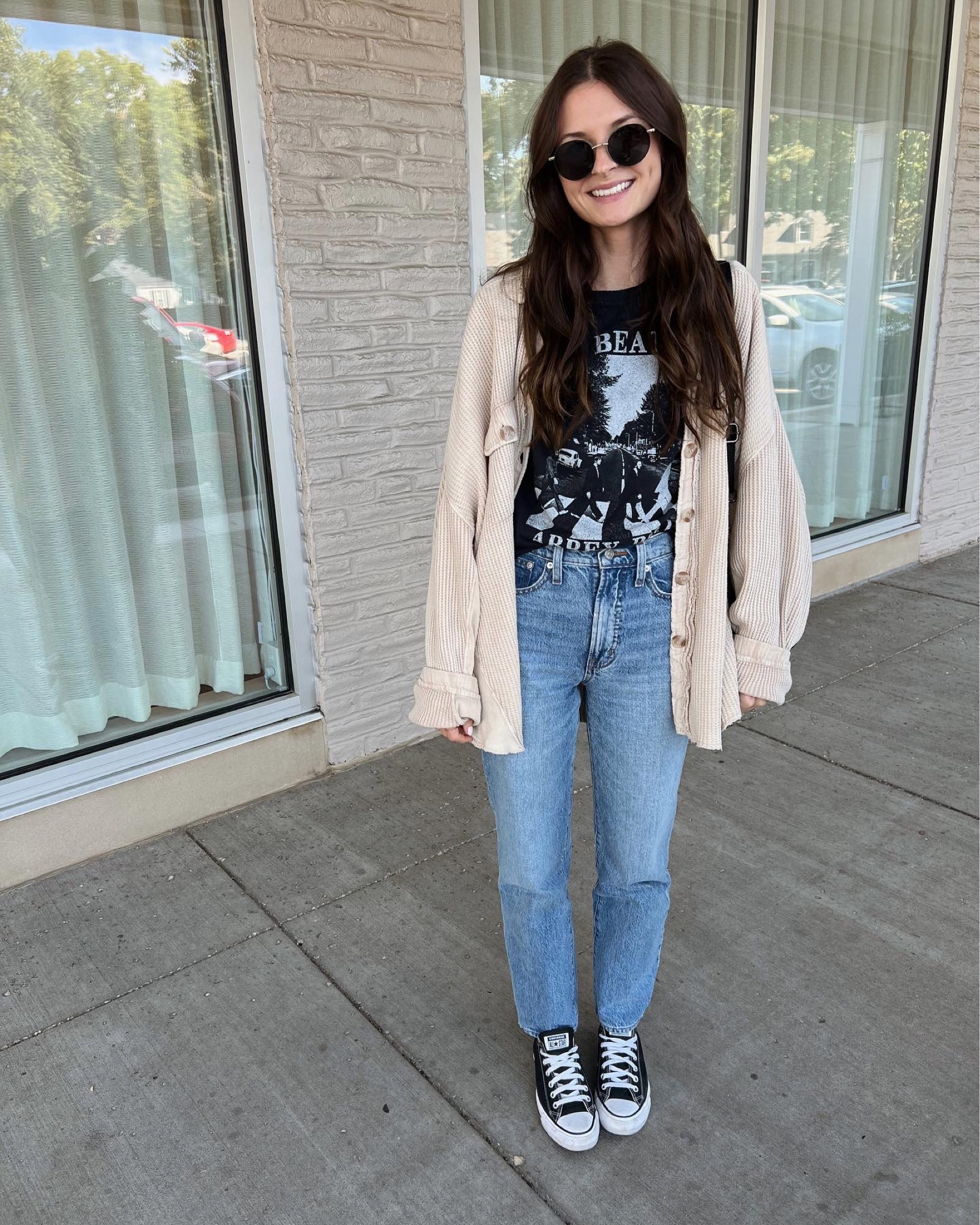 Shacket fits oversized 
Graphic tee tts 
I sized down in the jeans

Fall outfit 

#LTKSeasonal