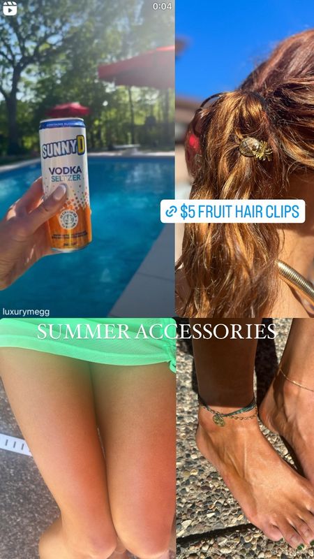 Summer accessories 
Target finds 
Memorial Day weekend 
Ankle bracelet 
Fruit hair clips 
Poolside 

#LTKSeasonal #LTKswim #LTKtravel