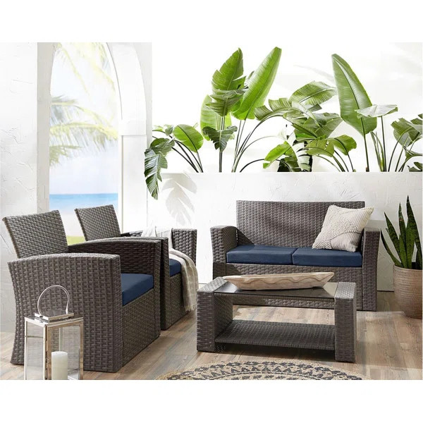 Tisdale Wicker/Rattan 4 - Person Seating Group with Cushions | Wayfair North America