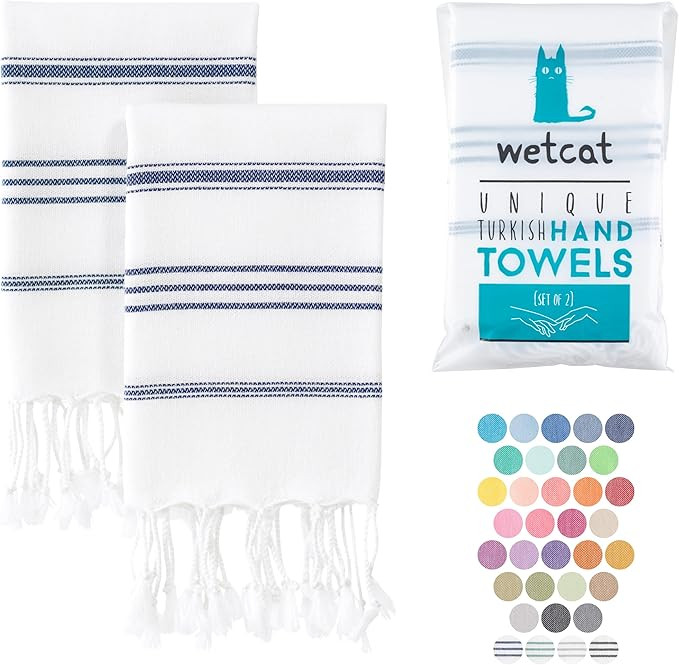 WETCAT Turkish Hand Towels with Hanging Loop, Set of 2 (20" x 30") 100% Turkish Cotton, Pre-Washe... | Amazon (US)