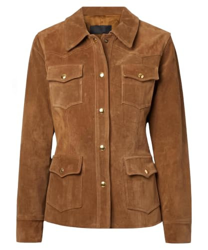 J'Jackin Women's Suede Safari Field Jacket Brown Classic Style Premium Soft Leather bomber Jackets Coat for Women XS | Amazon (US)