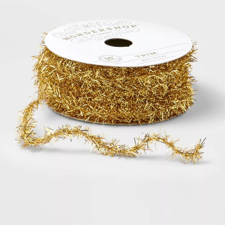 .6" Tinsel Ribbon Gold 36ft - Wondershop™ | Target
