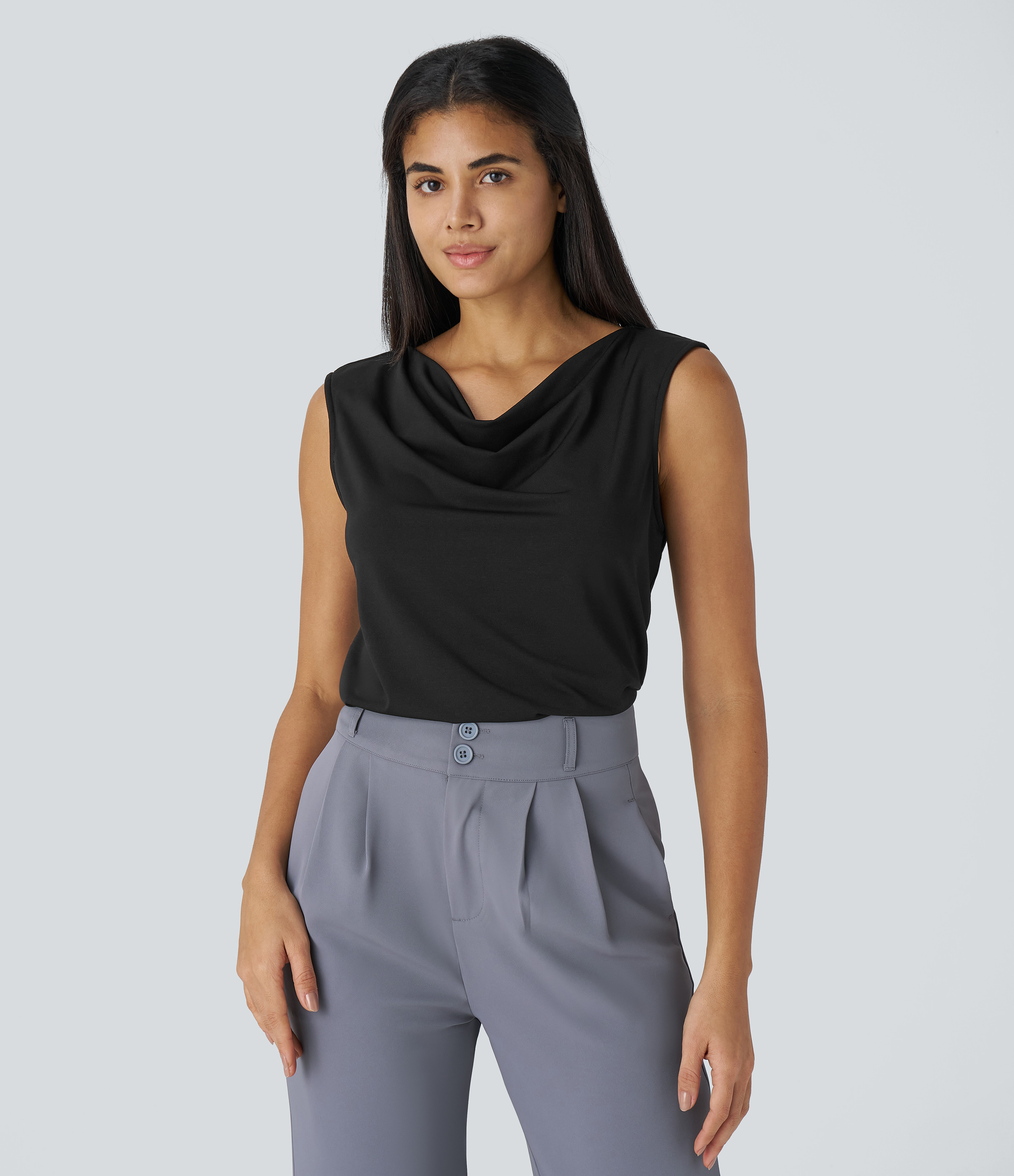 Women’s Cowl Neck Sleeveless Women Work Blouse Top Shirt - Halara | Halara-AU