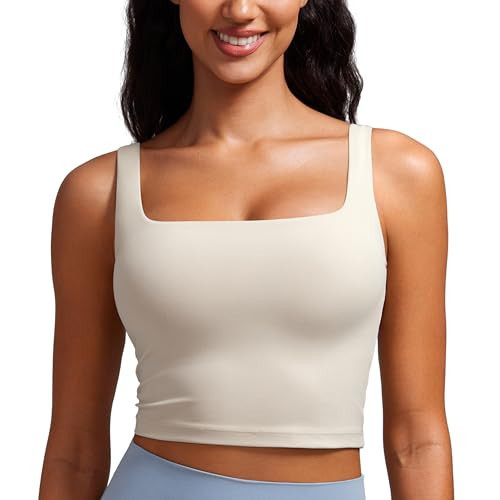 CRZ YOGA Butterluxe Square Neck Crop Tank Tops for Women - Workout Longline Sports Bras Padded Yoga Camisole Mojave Tan X-Small | Amazon (US)