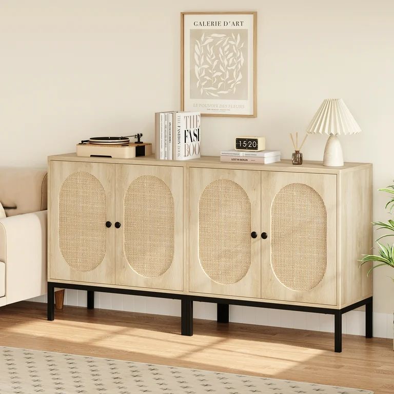 CREATIVE HOBBIES Buffet Cabinet, Rattan Storage Cabinet with Doors and Shelves, Accent Cabinet Si... | Walmart (US)