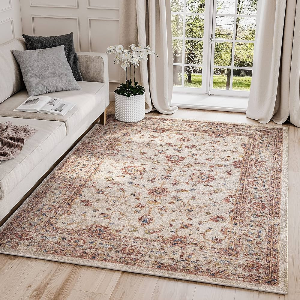 Abani Traditional Beige & Red 5'3" x 7'6" Area Rug, Babylon Collection - Classic Motif Vintage Tu... | Amazon (US)