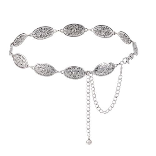 Topbuti Women Oval Concho Chain Belts For Dresses Jeans Western Metal Boho Cowgirl Waist Links Belt | Amazon (US)