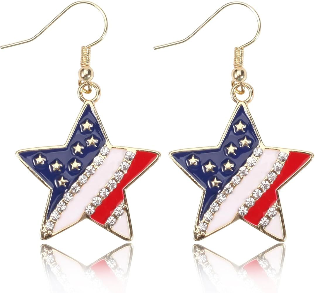 4th of July Earrings for Women USA Flag America Independence Day Patriotic Earrings Rainbow Earri... | Amazon (US)