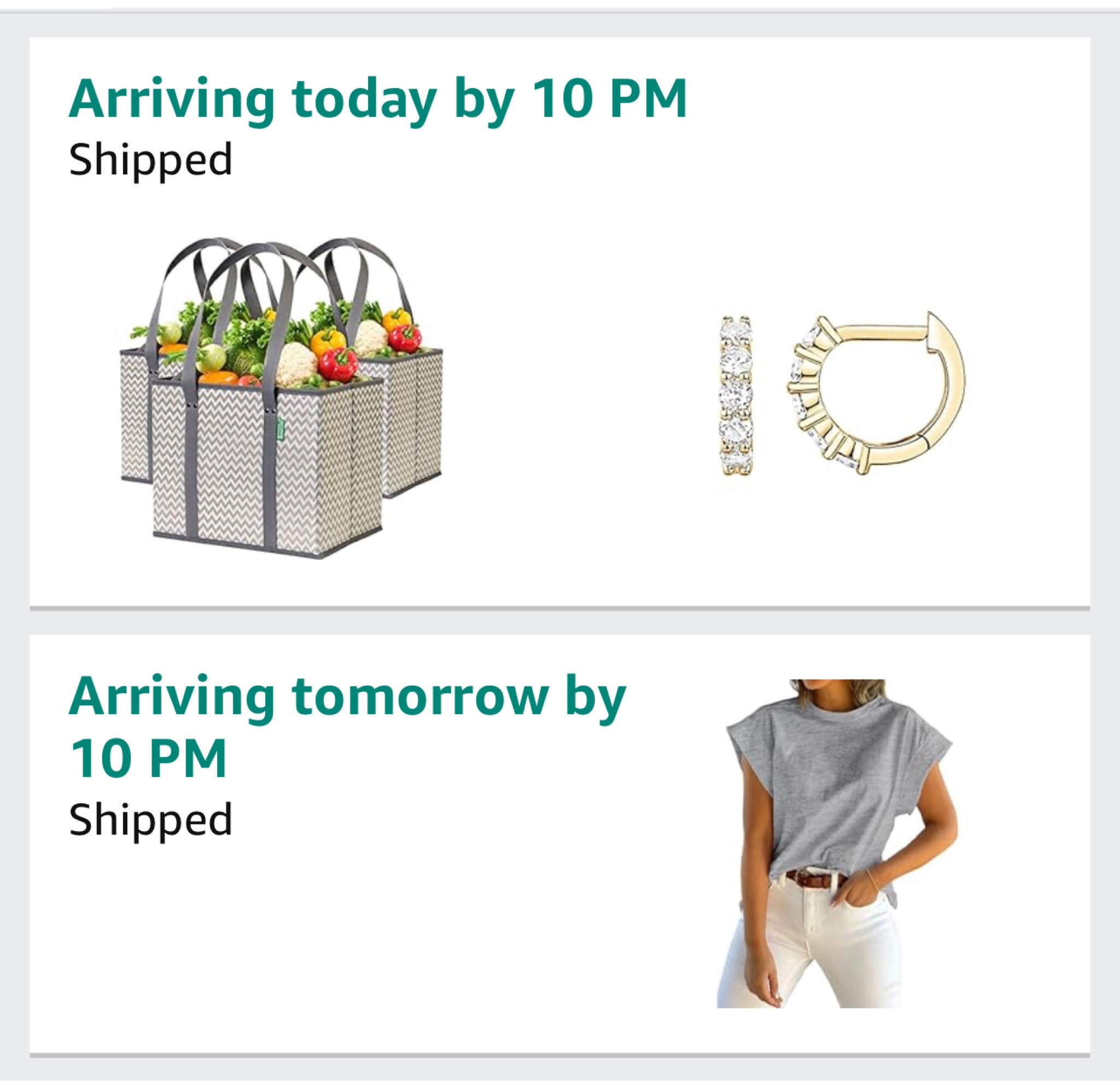 My latest Amazon order: 3 pack- large, reusable grocery tote with handles (foldable) // 14k gold plated Cubic Zirconia Huggie Hoop Earrings // Cap sleeve, loose fit basic tee 

#LTKfindsunder50 #LTKstyletip #LTKhome