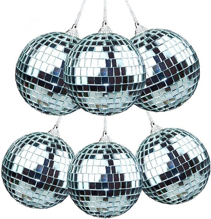LEEUEE 6 Pack of 5cm/2" Each Christmas Mirror Wedding/Party Ornaments Disco Mirror Ball | Amazon (US)