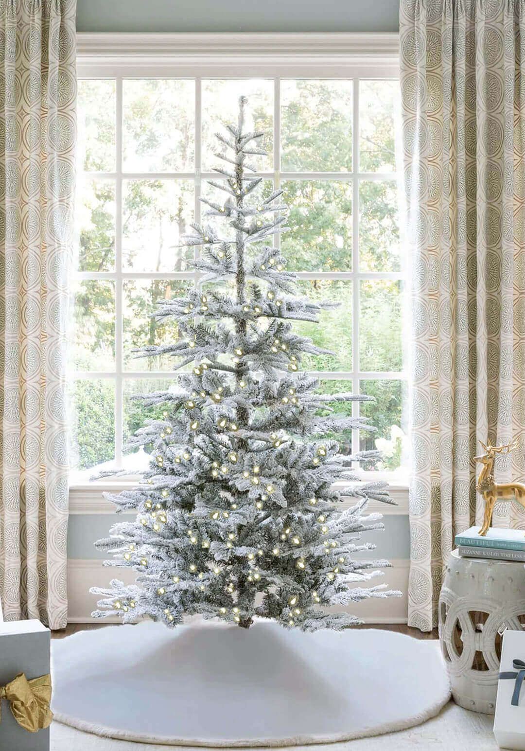 7' King Noble Flock Artificial Christmas Tree with 500 Warm White LED | King of Christmas