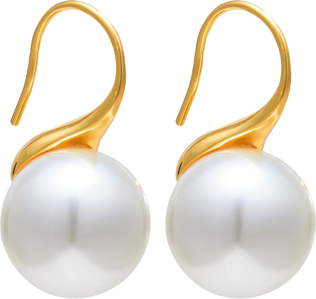 Pearl Earrings for Women 18K Gold Plated Huggie Hoop Earrings with Freshwater Pearls AAAA+ Elegan... | Amazon (US)