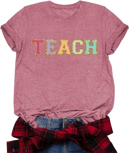 Teacher Shirts for Women Funny Teacher Shirts Vintage Teacher Letter Print Graphic Tshirt Teacher Gifts Tops T Shirts | Amazon (US)