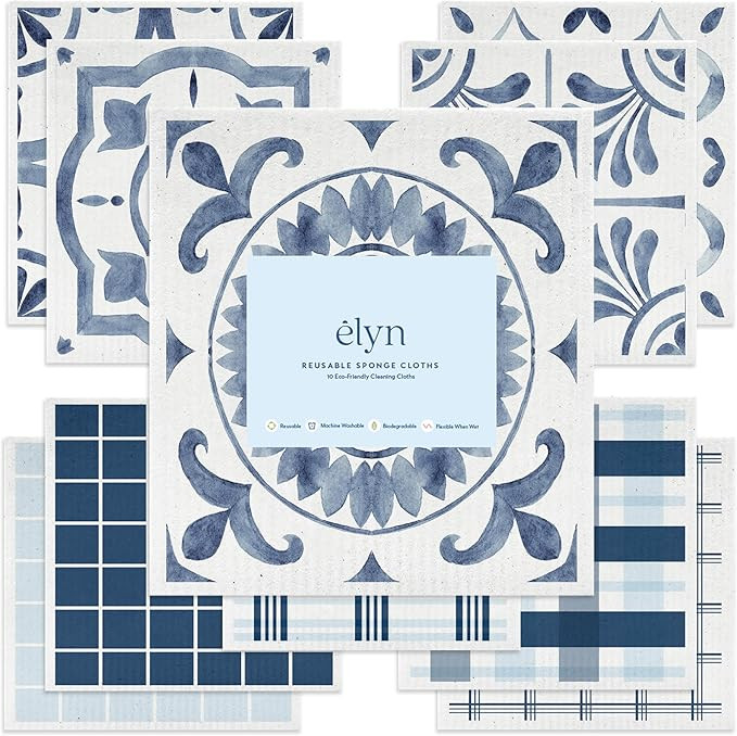 ELYN Swedish Dishcloths, Reusable & Washable Sponge Cloths, Absorbent Cleaning Paper Towels for K... | Amazon (US)