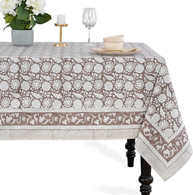 CPC Rustic Brown Tablecloth 100% Cotton 70x108 Inch Indian Block Print Rectangle Table Cover, Tab... | Amazon (US)