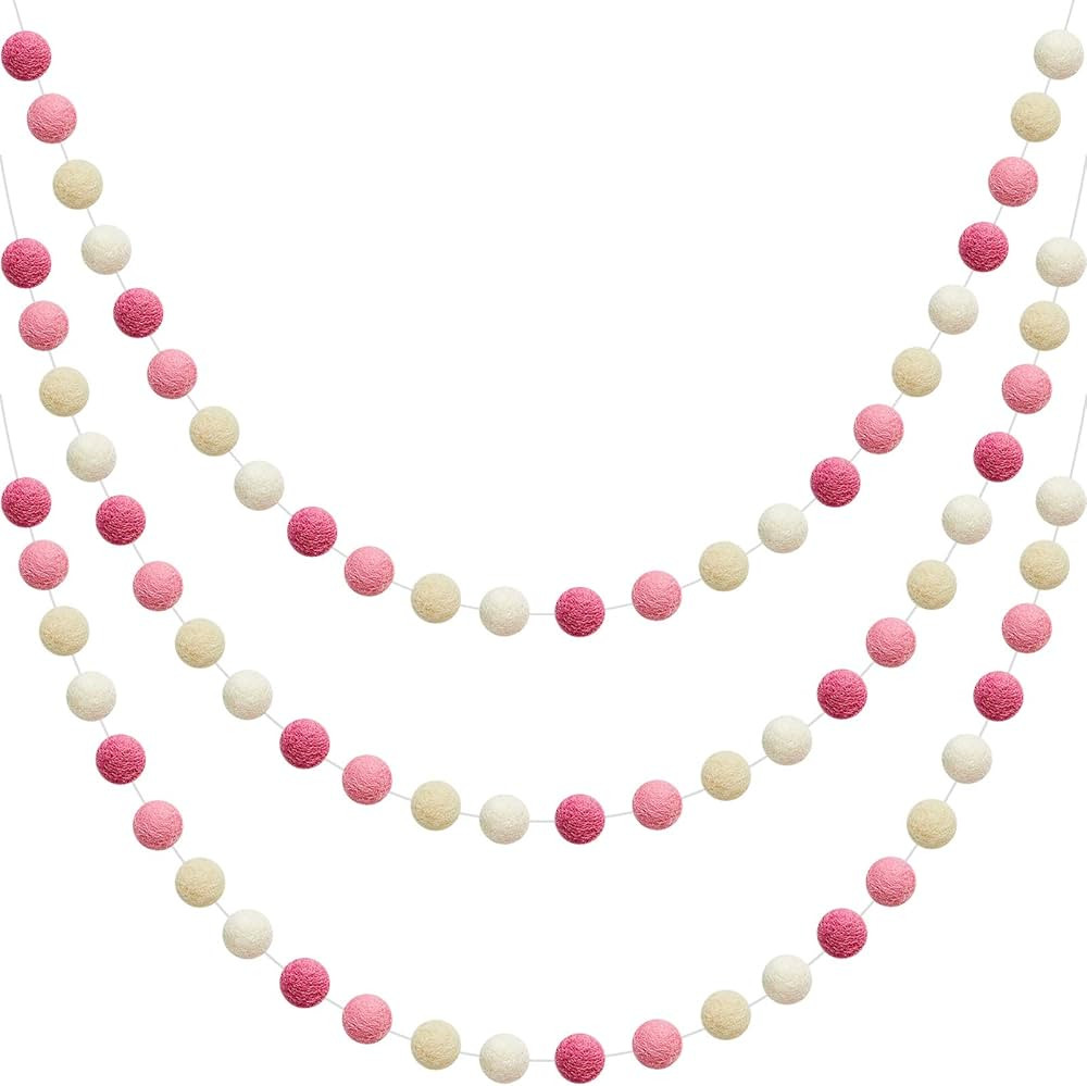 WILLBOND Wool Felt Ball Garland Colorful Pom Pom Garland 6.5 Feet Long 24 Ball Garland for Mardi ... | Amazon (US)