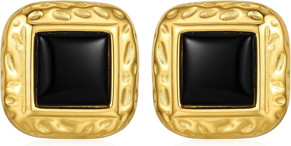 Chunky Gold Earrings Vintage Square Earrings Women Black and Gold Statement Earrings 18K Gold Stu... | Amazon (US)