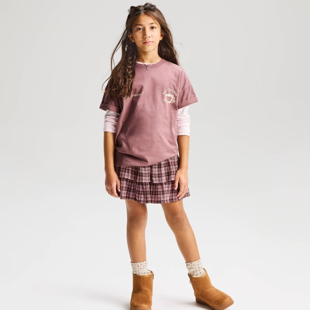 Girls' Short Sleeve Oversized Hot Chocolate Graphic T-Shirt - Cat & Jack\u2122 Brown L | Target