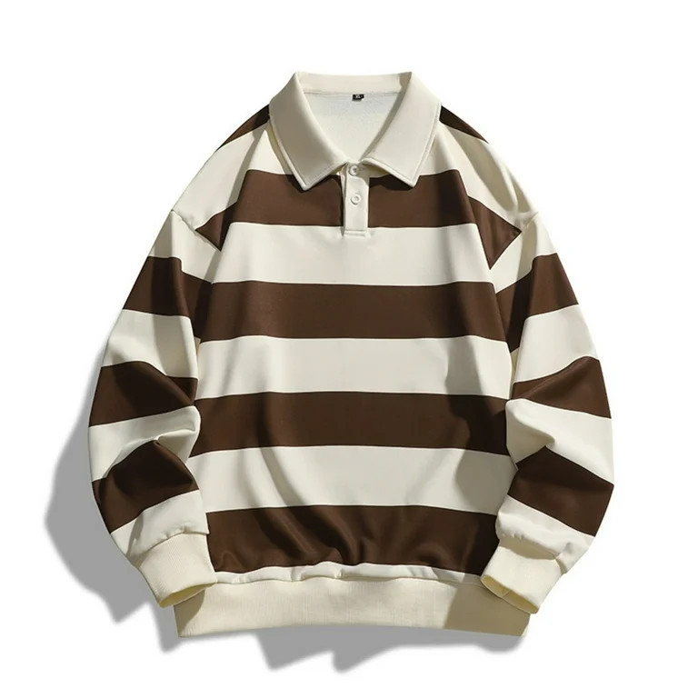 dGslk Men's Long-Sleeve Shirt Loose-Fit, Lightly Mature Striped Casual T-Shirt Brown M | Walmart (US)