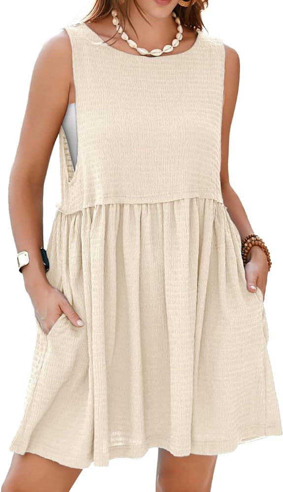 Simplee Apparel Womens Sleeveless Flowy Summer Tunic Dress Crew Neck Casual Babydoll Mini Dresses... | Amazon (US)