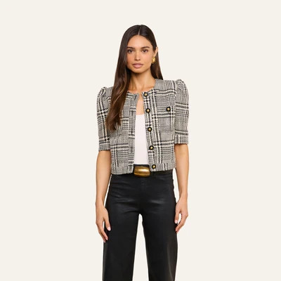 L'AGENCE Allegra Cropped Tweed Jacket In Black/White Glen Plaid | L'Agence