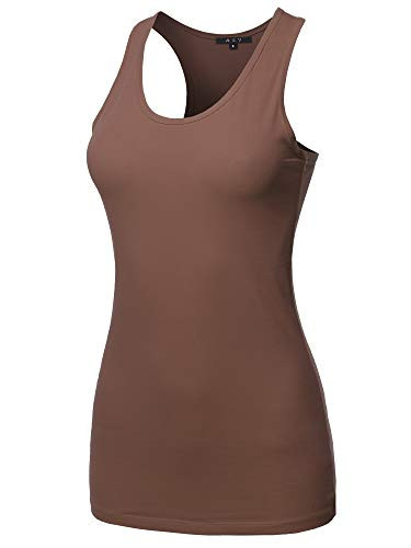 A2Y Basic Solid Soft Cotton Scoop Neck Racer-Back Tank Top Light Brown M | Amazon (US)
