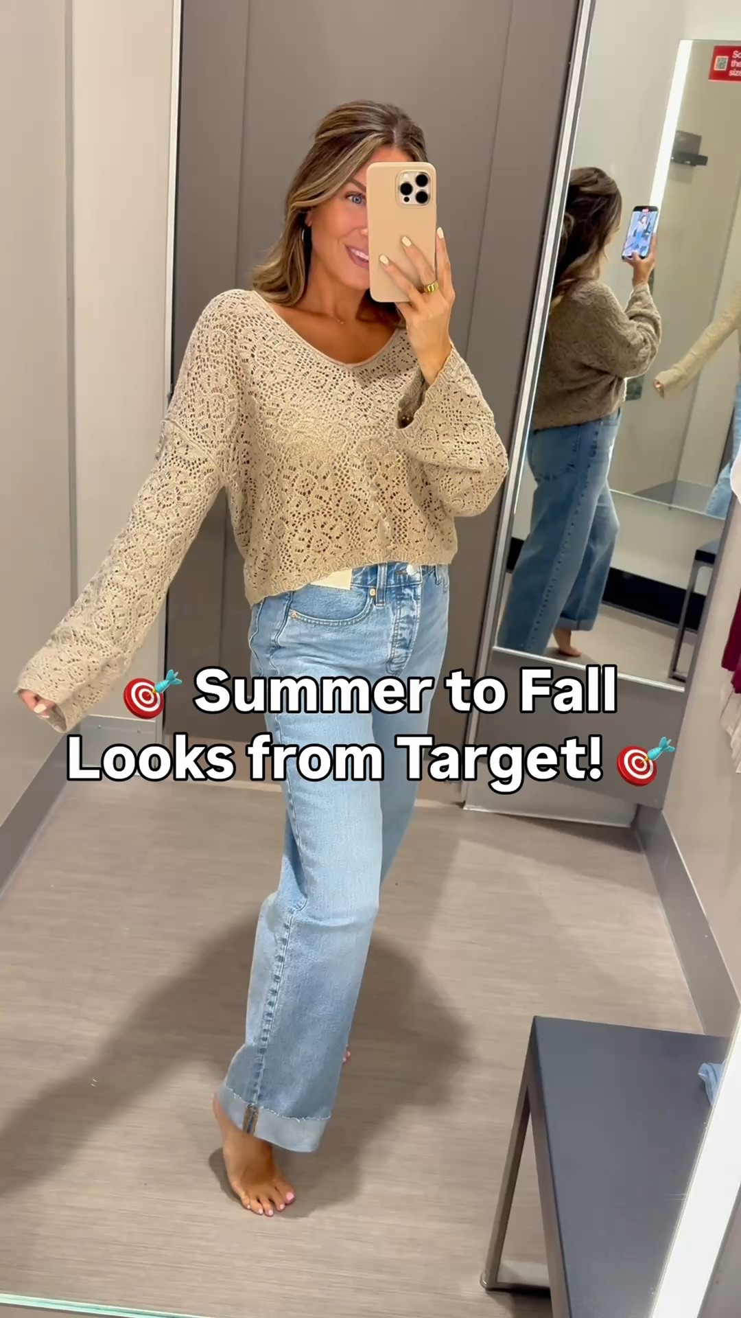 Target try-on featuring 5 summer to fall outfits! 

Sizing below:

Tan sweater = Medium 
Jeans with cuff = size 6 

Cream vest tank = Small 
Levi’s jeans = size 27 

Blue top = Small
Maroon skirt = Small 

White & Black vest tank = Small
White pants = Small

White top = XSmall
Camo barrel pants = size 8 (up for the 🤰)
