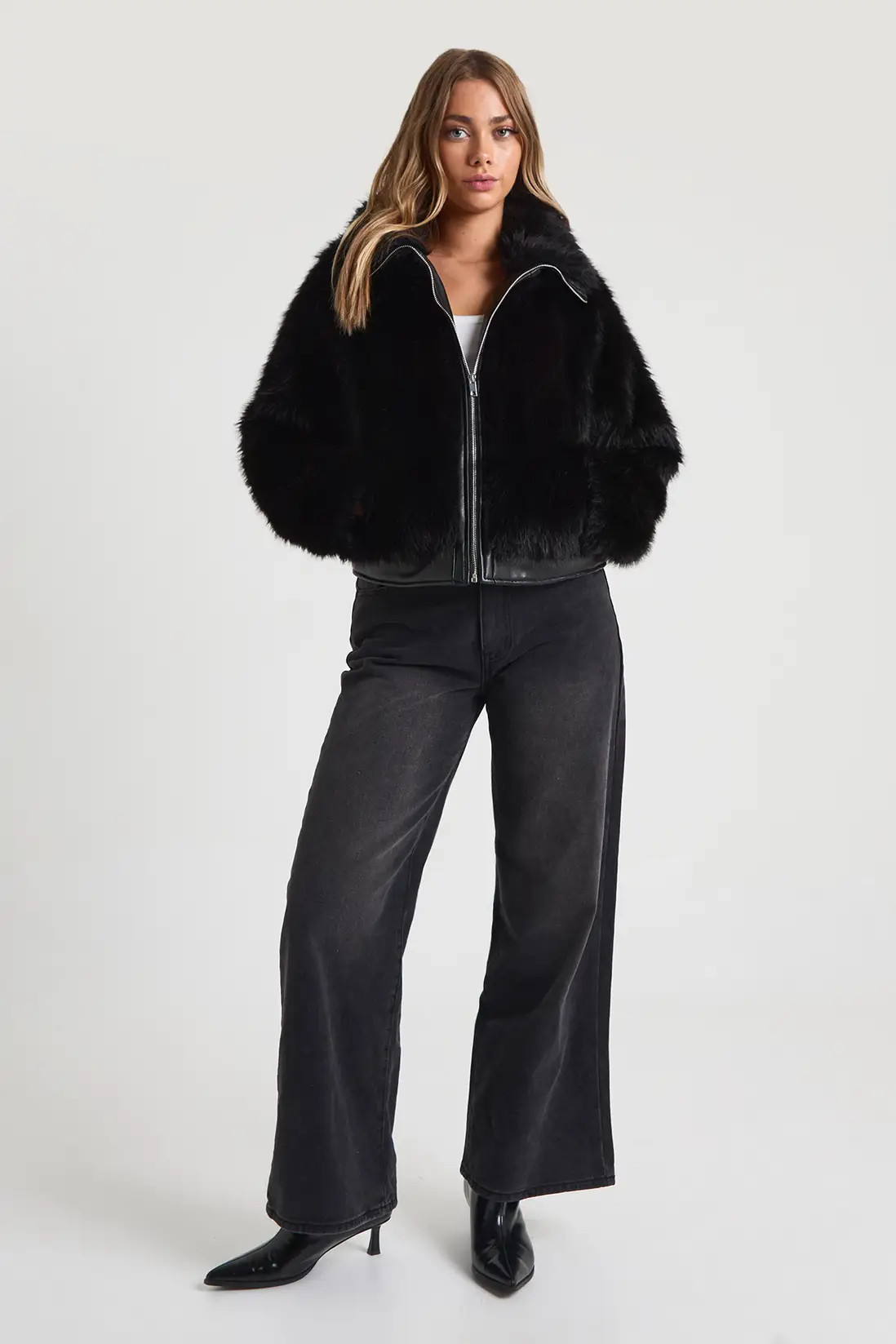 Faux Leather Trim Faux Fur Jacket | boohoo (US & Canada)