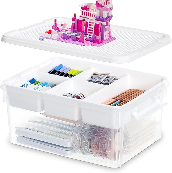 17 Quart Plastic Storage Bins with Lid Building Plate Dividers Block Storage Clear Art Supply Cra... | Amazon (US)