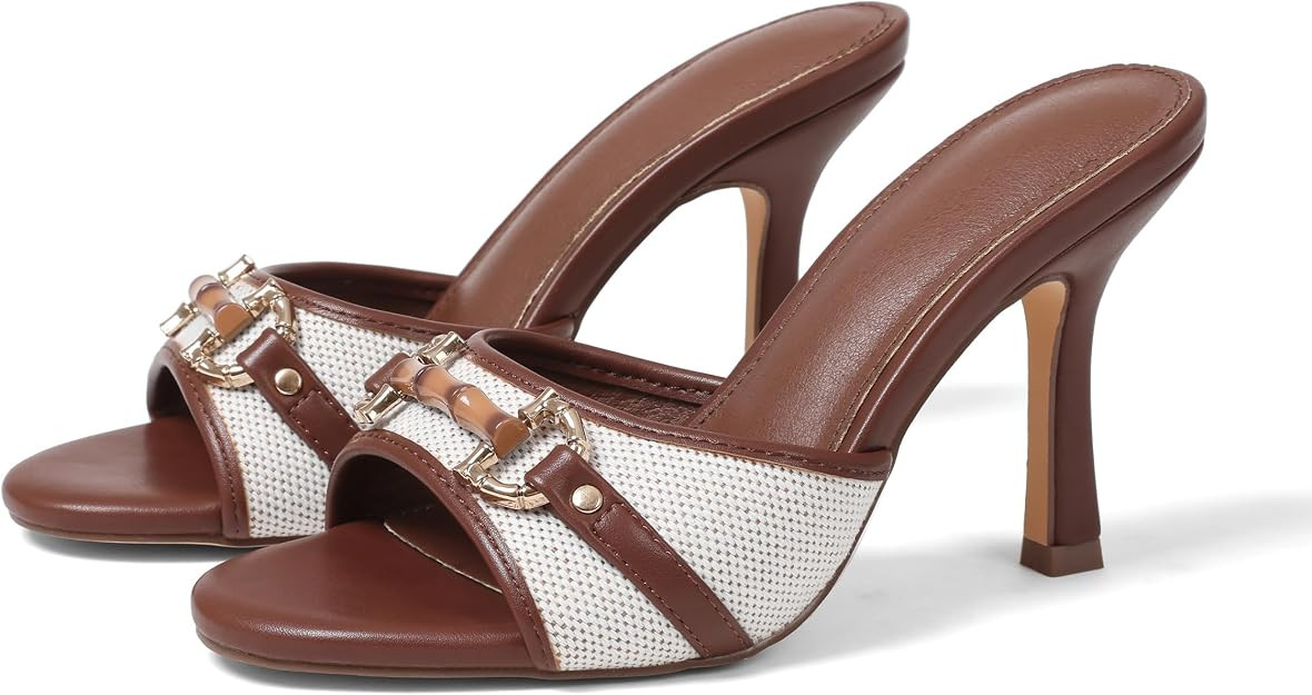 High Heels Mules for Women Open Toe Slip on Stiletto Heels for Women Round Toe Heeled Mule Sandal... | Amazon (US)