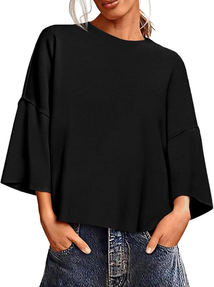 Saodimallsu Womens 3/4 Sleeve Sweaters Lightweight Crewneck Loose Pullover Casual Oversized Fall ... | Amazon (US)