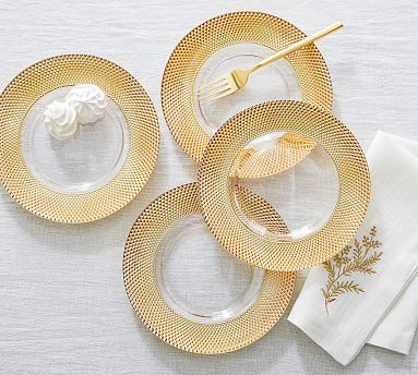 Monique Lhuillier Melrose Gold Glass Salad Plates - Set of 4 | Pottery Barn (US)
