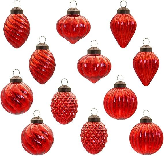 Mercury Glass Christmas Ball Antiqued Ornaments Holiday Decor Red Color Small Series(12 Pieces) | Amazon (US)