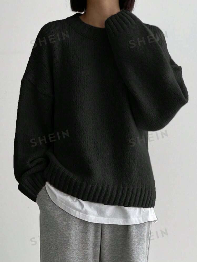 DAZY Solid Color Crew Neck Casual Long Sleeve Sweater,Long Sleeve Tops | SHEIN