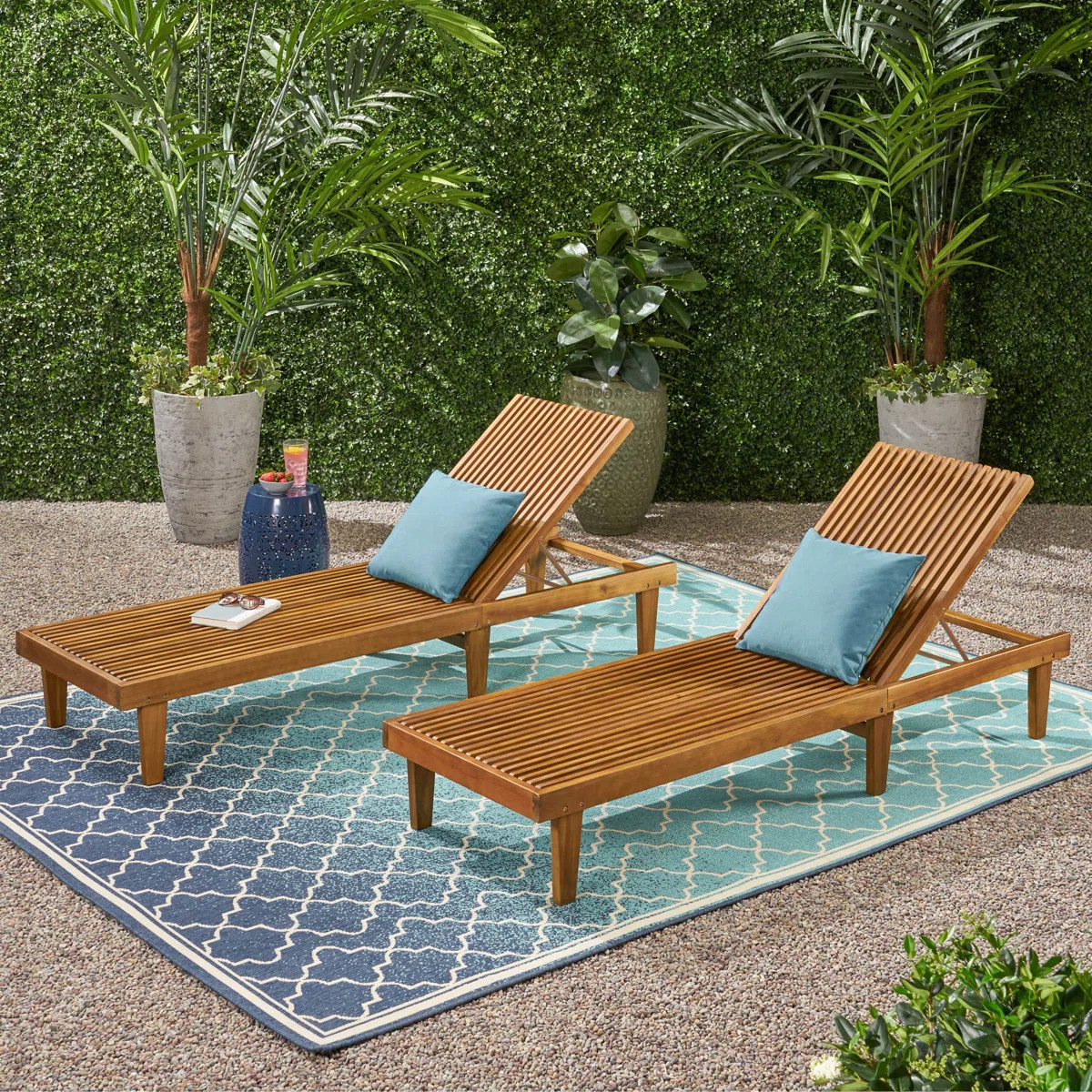 Cadain Outdoor Acacia Wood Chaise Lounge Set (Set of 2) | Wayfair North America