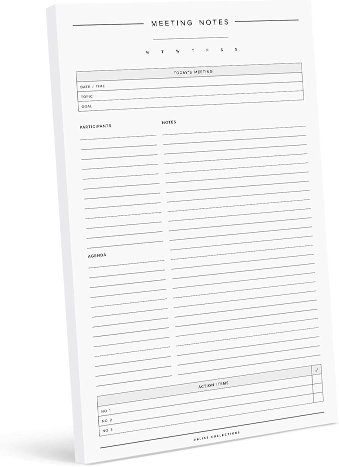 Bliss Collections Meeting Notes Notepad with 50 Undated 6 x 9 Tear-Off Sheets - Minimalist Tracke... | Amazon (US)