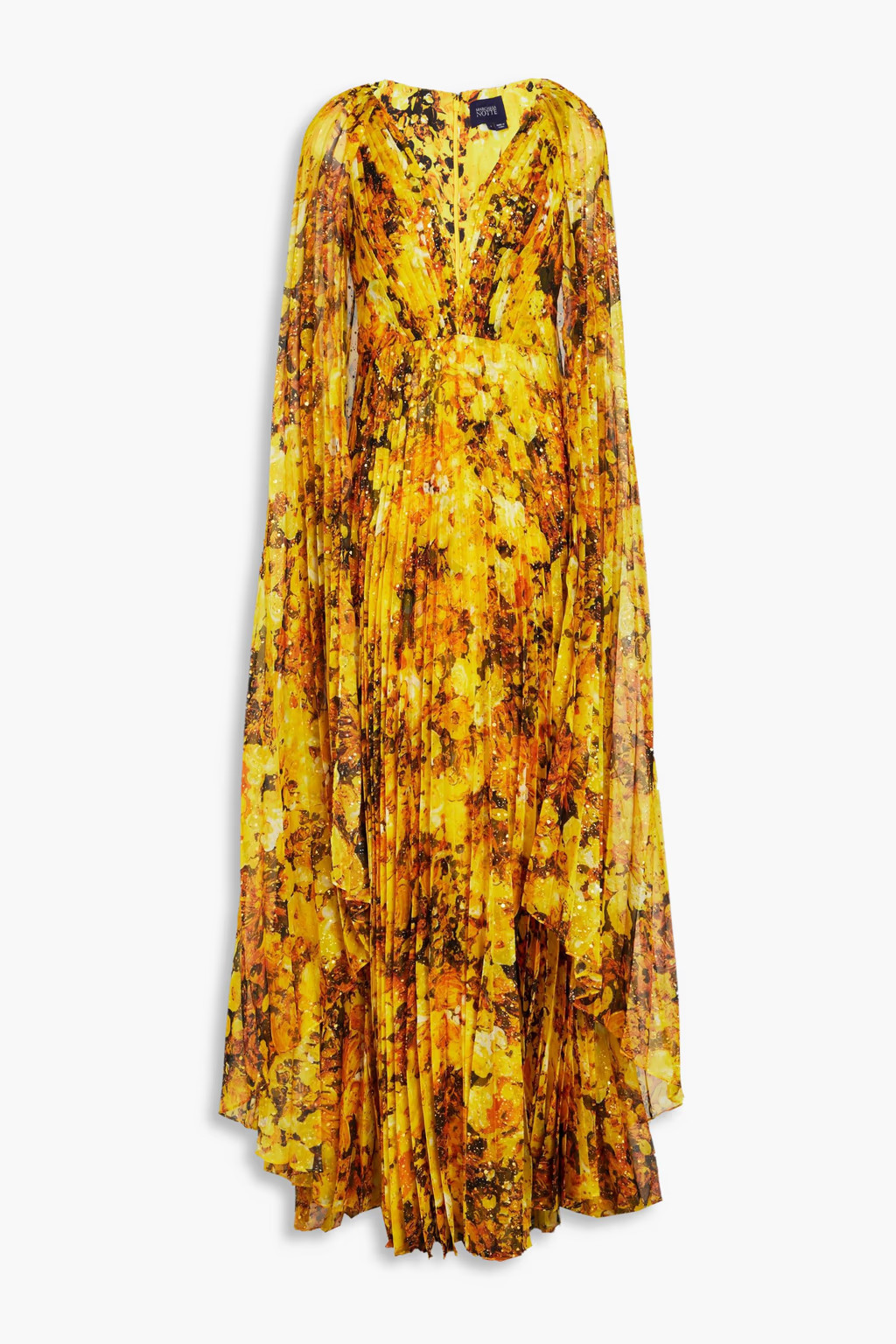 Cape-effect pleated floral-print chiffon gown | The Outnet (US and CA)