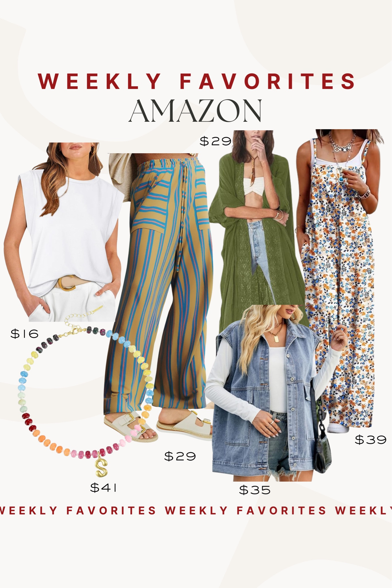 Weekly favorites! We are loving these amazon fashion finds the for the summer!!

Summer fashion, amazon fashion, amazon finds, amazon FP look for less, amazon jumpsuit, amazon denim jacket, amazon necklace 

#LTKstyletip #LTKfindsunder50 #LTKfindsunder100
