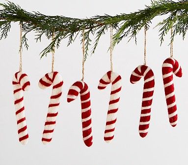 Candy Cane Felted Wool Ornaments, Set of 6 | Pottery Barn Kids