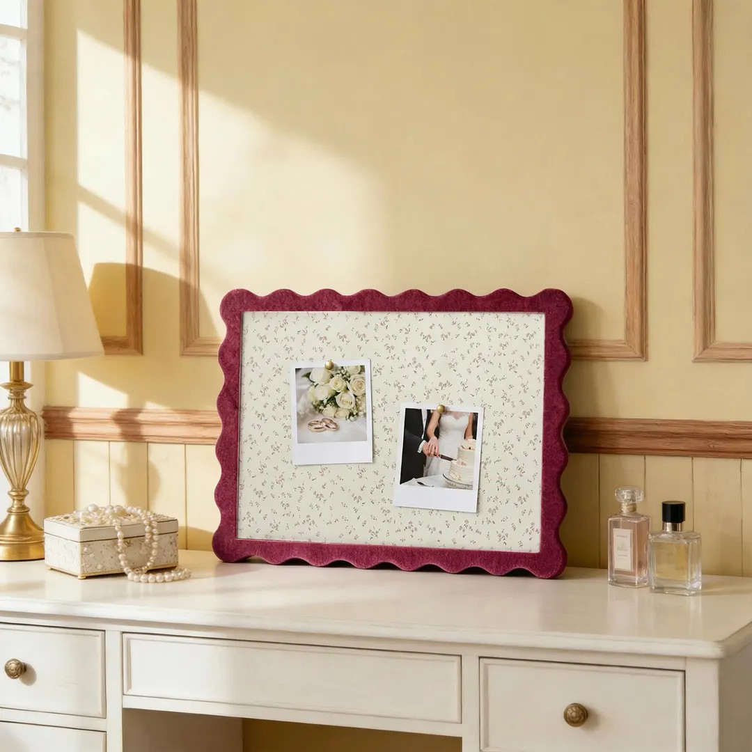 Scalloped Fabric Bulletin Board, Decorative Pink Floral Memo Pin Board for Bedroom, Wedding Memor... | Etsy (US)