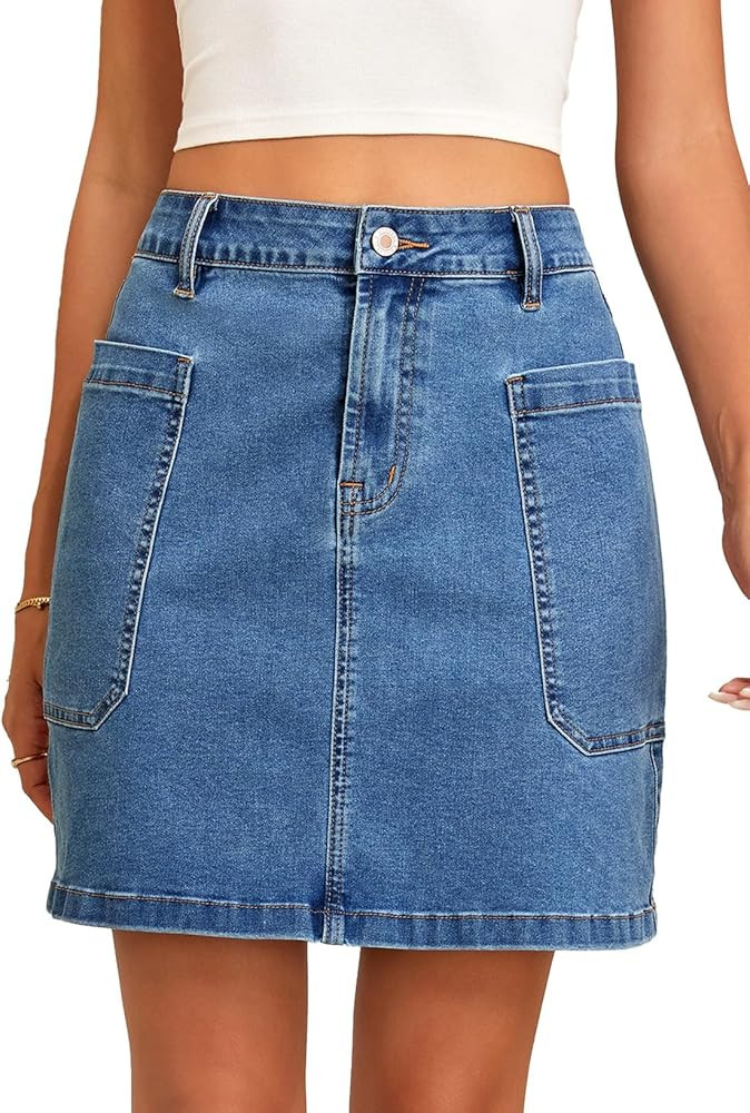 Sidefeel Women's Cargo Pocket Straight Denim Skirt | Amazon (US)