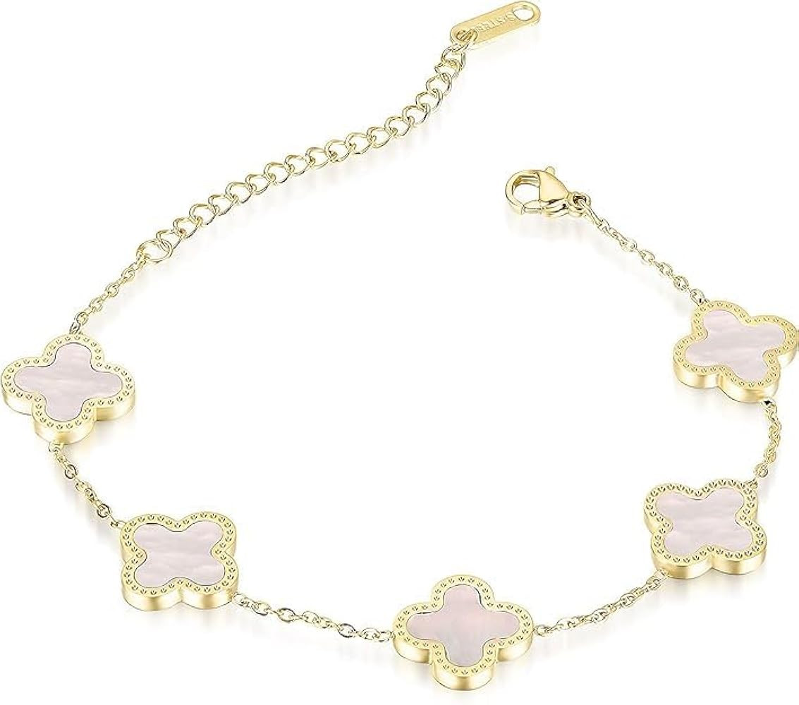 GWH Four-Leaf Clover Five-Flower Bracelet for Women Girls Female Clover Peacock White Fritillary18k Rose Gold Bracelet Fashion White Simple Bracelet link Gifts | Amazon (US)