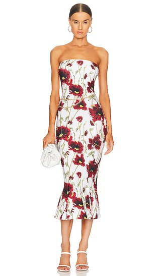 Strapless Midi Fishtail Dress in White Poppy | Revolve Clothing (Global)