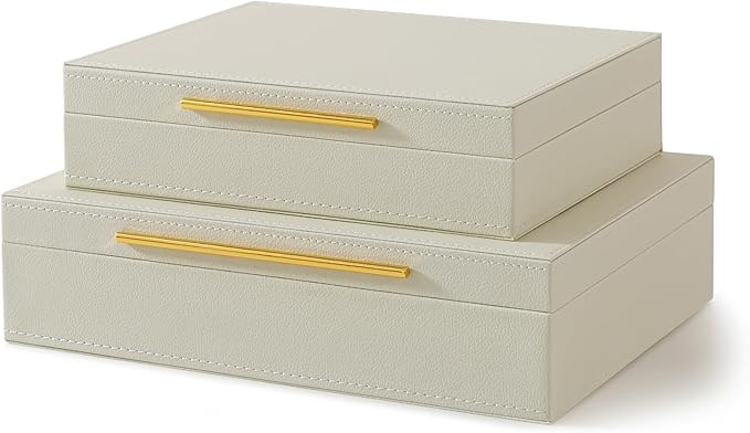 Soul & Lane Faux Leather Decorative Boxes with Lids and Gold Hardware for Home Decor, Set of 2 St... | Amazon (US)